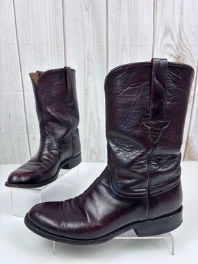Vintage Lucchese Classics Leather Roper Western Boots L6749 Black Cherry Size 8D